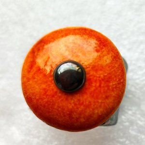 Vintage Handmade Unique Orange Glass Dome Statement Ring sz 7